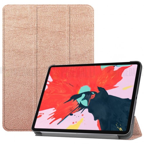 Apple iPad Pro 12.9" 2018 atverčiamas auksinis odinis dėklas - knygutė