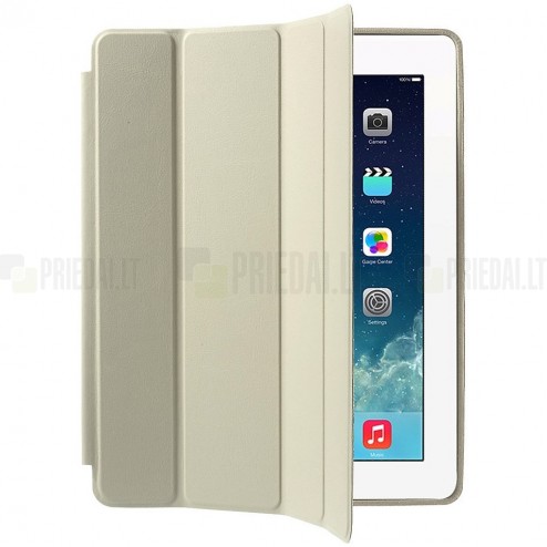 Apple iPad 2 / 3 / 4 klasikinis atverčiamas smėlio spalvos odinis dėklas