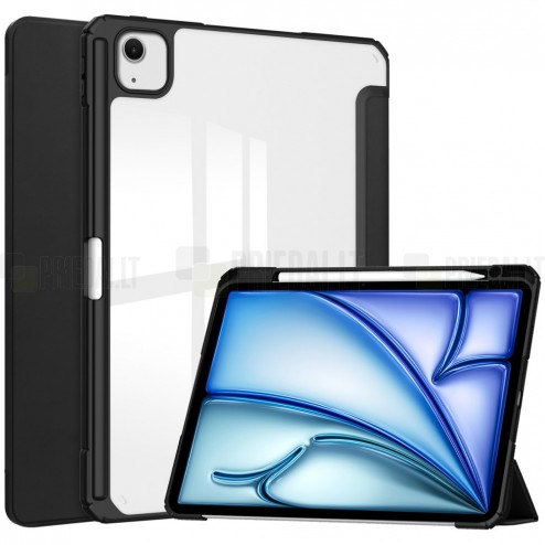 Apple iPad Air 13 (2024, M2) (modeliams: A2903, A2904) „Deluxe“ atverčiamas juodas odinis dėklas - knygutė
