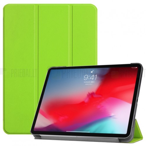Apple iPad Pro 11 (2018, 1-os kartos) atverčiamas žalias odinis dėklas - knygutė
