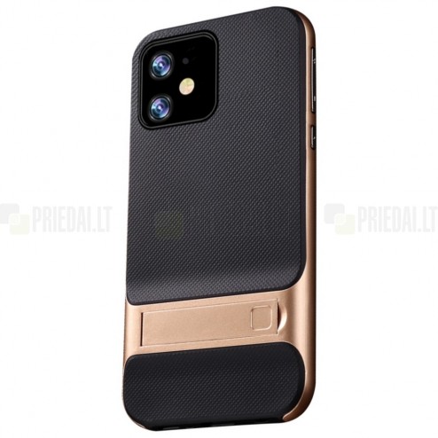 „Kickstand“ sustiprintos apsaugos Apple iPhone 11 auksinis kieto silikono (TPU) ir plastiko dėklas