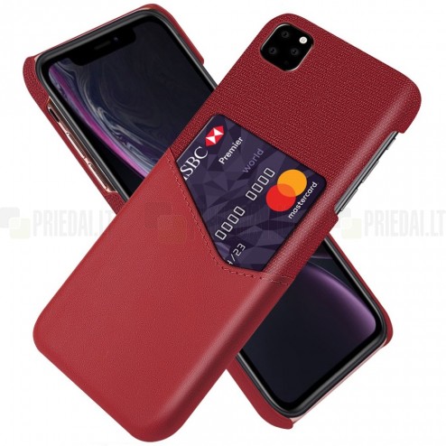„KSQ“ Shell Apple iPhone 11 Pro Max raudonas odinis dėklas - nugarėlė su kišenėle kortelėms