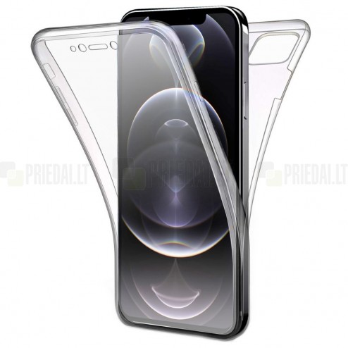 Apple iPhone 12 (12 Pro) skaidrus (permatomas) dvigubas kieto silikono TPU ploniausias pasaulyje dėklas