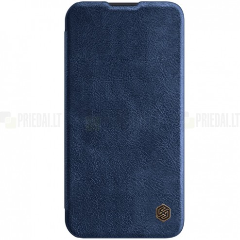 Prabangus „Nillkin“ Qin Pro serijos mėlynas odinis atverčiamas Apple iPhone 13 Pro dėklas