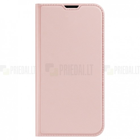 „Dux Ducis“ Skin serijos Apple iPhone 14 Plus rožinis odinis atverčiamas dėklas