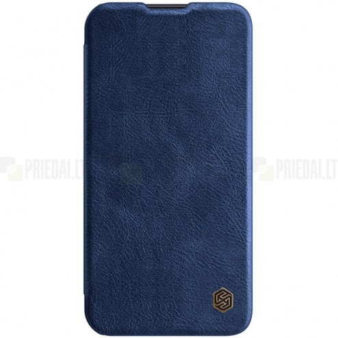 Prabangus „Nillkin“ Qin Pro serijos mėlynas odinis atverčiamas Apple iPhone 14 Plus dėklas 