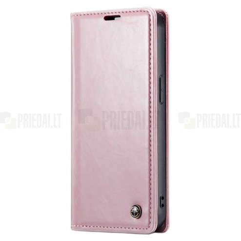 Apple iPhone 14 Pro „CaseMe“ Leather solidus atverčiamas rožinis odinis dėklas - knygutė