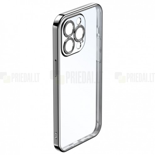 Apple iPhone 14 Pro Max „ROCK“ silikoninis skaidrus permatomas dėklas su juodu rėmeliu