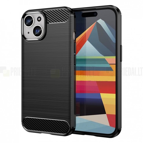 Apple iPhone 15 „Carbon“ kieto silikono TPU juodas dėklas - nugarėlė