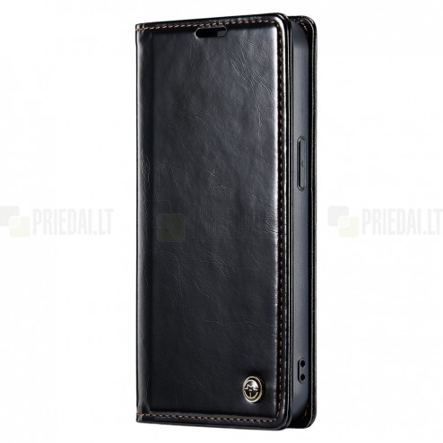 Apple iPhone 15 „CaseMe“ Leather solidus atverčiamas juodas odinis dėklas - knygutė