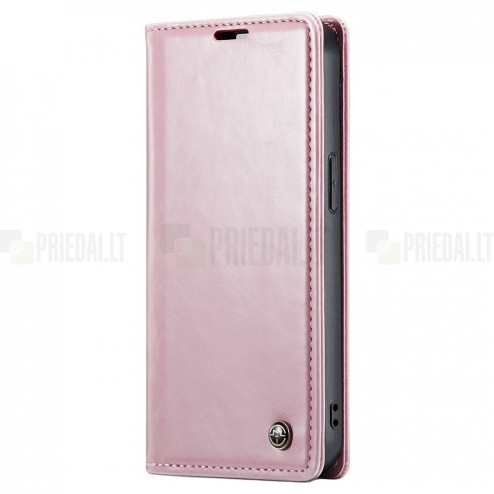 Apple iPhone 15 „CaseMe“ Leather solidus atverčiamas rožinis odinis dėklas - knygutė