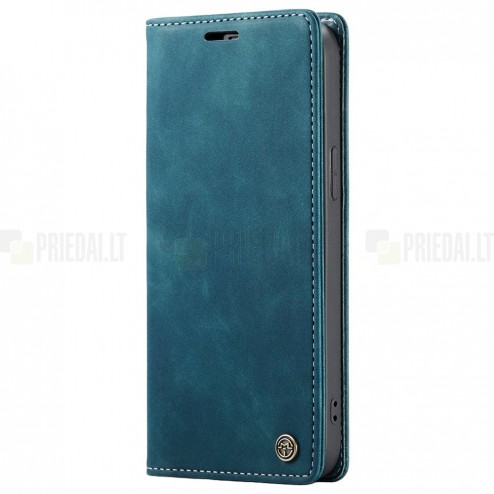 Apple iPhone 15 CaseMe Retro solidus atverčiamas žalias odinis dėklas - knygutė