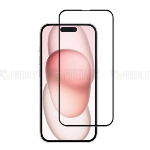 Apple iPhone 15 „Mocolo“ 2.5D 9H Tempered Glass sustiprintos apsaugos juodas pilnai dengiantis apsauginis ekrano stiklas 0,26 mm