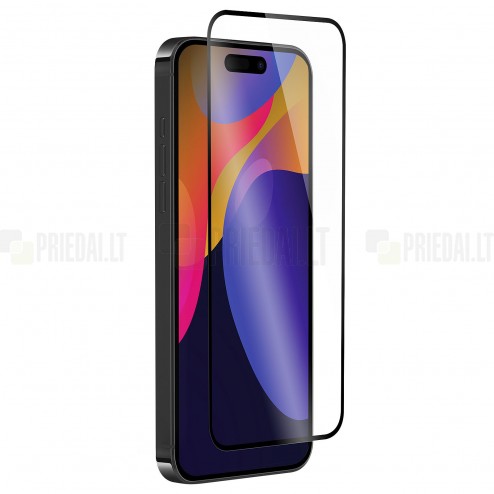 Apple iPhone 15 Plus „Guardian“ 9H Tempered Glass sustiprintos apsaugos juodas pilnai dengiantis apsauginis ekrano stiklas