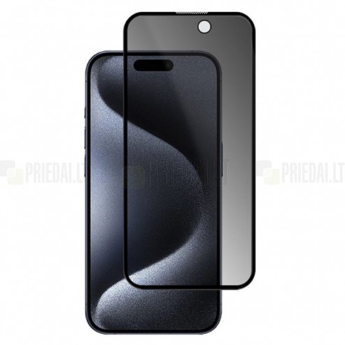Apple iPhone 15 Pro „Mocolo“ 9H Tempered Glass privatumo sustiprintos apsaugos juodas pilnai dengiantis apsauginis ekrano stiklas 0,26 mm