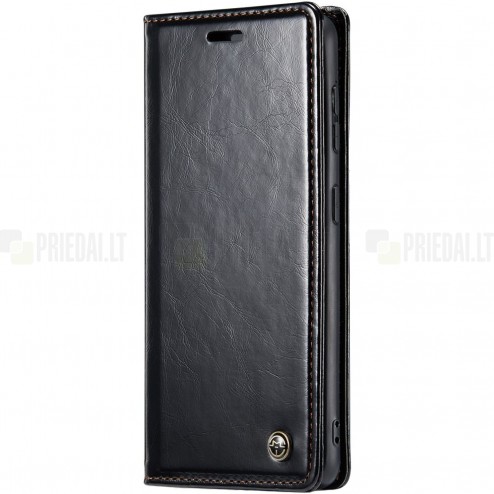 Apple iPhone 16 Plus CaseMe Leather solidus atverčiamas juodas odinis dėklas - knygutė