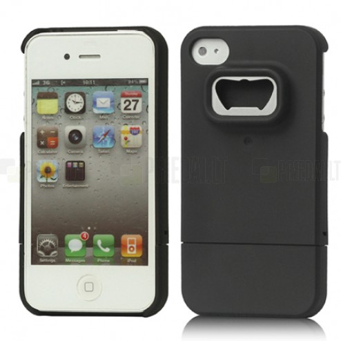 Juodos spalvos su metaline dalimi Apple iPhone 4, 4S dėklas - atidarytuvas