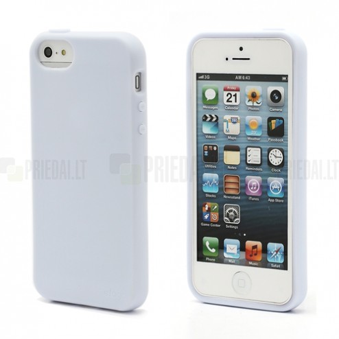 Baltas „Elago“ kieto silikono Apple iPhone SE (5, 5s) dėklas (dėkliukas) su apsaugine ekrano plėvele