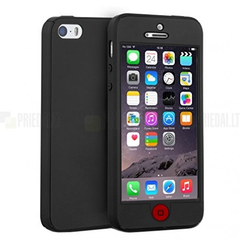 Apple iPhone SE (5, 5s) juodas pastiprintos apsaugos kieto silikono TPU dėklas