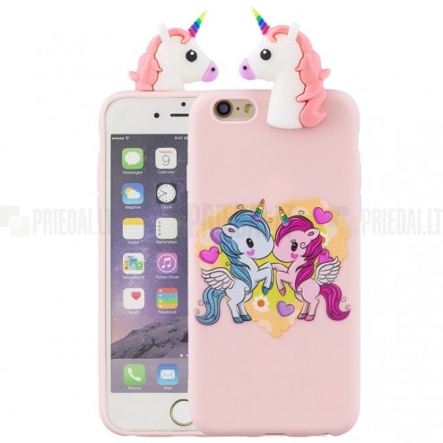 Apple iPhone 6 (6s) „Squezy“ Two Unicorns kieto silikono TPU rožinis dėklas - nugarėlė