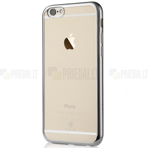 Apple iPhone 6 (6s) „Baseus“ Shining Case TPU silikoninis skaidrus permatomas itin plonas dėklas su sidabriniu rėmeliu