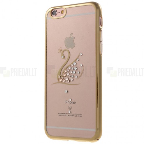 Apple iPhone 6 (6s) „Kavaro“ Swan plastikinis skaidrus permatomas auksinis dėklas su kristalais