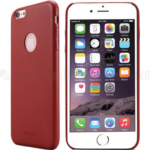 „Amorus“ Slim Leather Apple iPhone 6s Plus raudonas odinis dėklas - nugarėlė