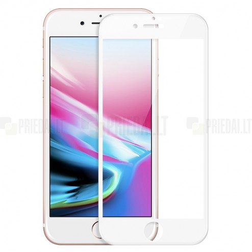 Apple iPhone 7, 8, SE 2020, SE 2022 „Amorus“ 9H Tempered Glass sustiprintos apsaugos baltas pilnai dengiantis apsauginis ekrano stiklas 0,26 mm