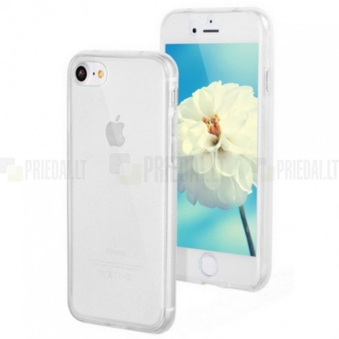 Apple iPhone 7 (iPhone 8) skaidrus (permatomas) dvigubas kieto silikono TPU ploniausias pasaulyje dėklas