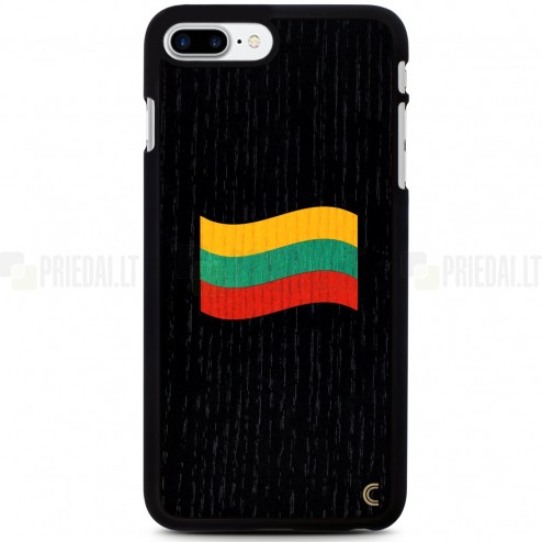 Apple iPhone 7 Plus (iPhone 8 Plus) „Crafted Cover“ Lietuvos vėliava natūralaus medžio dėklas (tamsus medis)