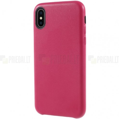 Soft Slim serijos Apple iPhone X (iPhone Xs) tamsiai rožinis odinis dėklas - nugarėlė