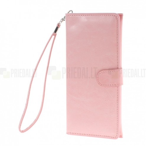 Universali atverčiama rožinė odinė įmautė - piniginė (XL+ dydis)
