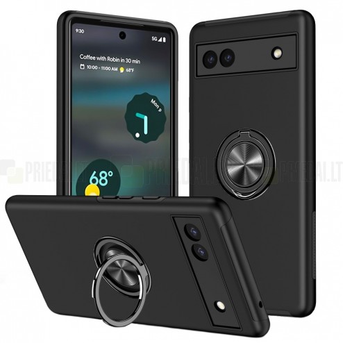 Google Pixel 6A „Ring“ Kickstand (TPU) juodas dėklas - nugarėlė