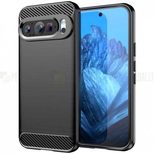 Google Pixel 9 (9 Pro) „Carbon“ kieto silikono TPU juodas dėklas - nugarėlė