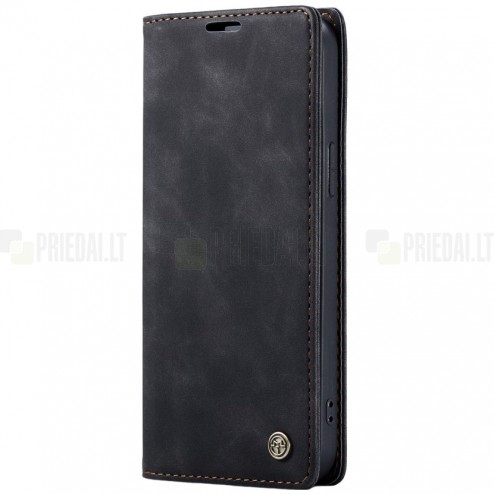 Google Pixel 9 (Pixel 9 Pro) CaseMe Retro solidus atverčiamas juodas odinis dėklas - knygutė