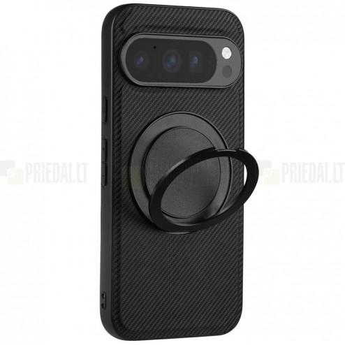 Google Pixel 9 Pro „ViLi“ TCY Carbon MagSafe Kickstand juodas dėklas - nugarėlė