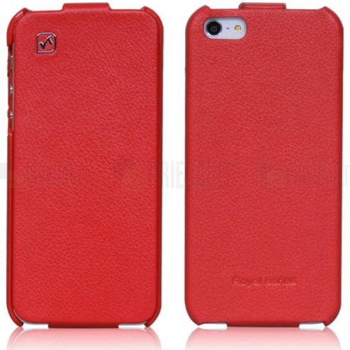 Prabangus „HOCO“ Duke serijos odinis vertikaliai atverčiamas raudonas Apple iPhone SE (5, 5s) dėklas