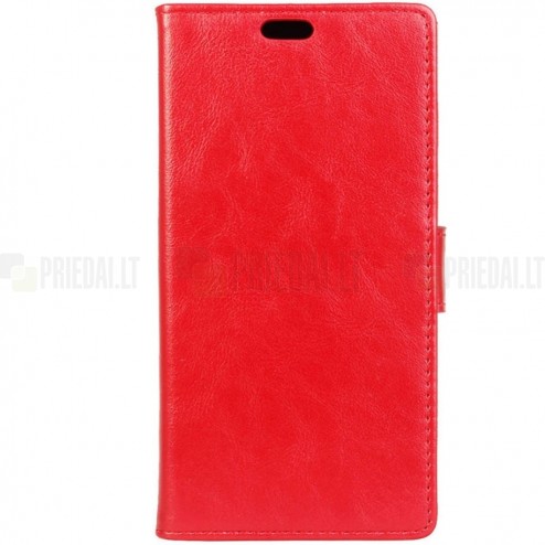 HTC 10 Evo atverčiamas raudonas odinis dėklas, knygutė - piniginė