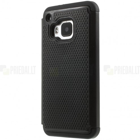 Sustiprintos apsaugos HTC One M9 juodas kieto silikono (TPU) ir plastiko dėklas