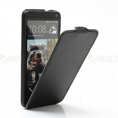 Atverčiamas odinis HTC One M7 juodas dėklas
