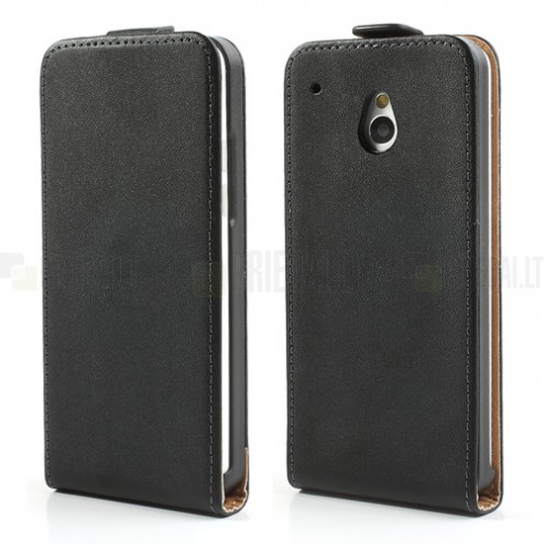 Atverčiamas HTC One mini juodas odinis dėklas