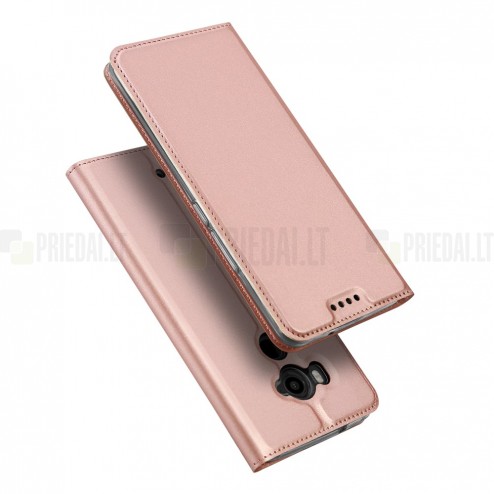 „Dux Ducis“ Skin serijos HTC U11 Plus rožinis odinis atverčiamas dėklas