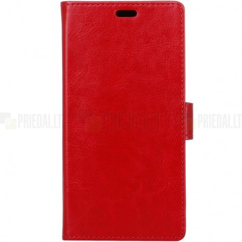 Huawei Honor 10 atverčiamas raudonas odinis dėklas, knygutė - piniginė