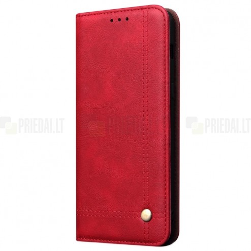 Deluxe atverčiamas raudonas odinis Huawei Honor 20 Pro dėklas - knygutė