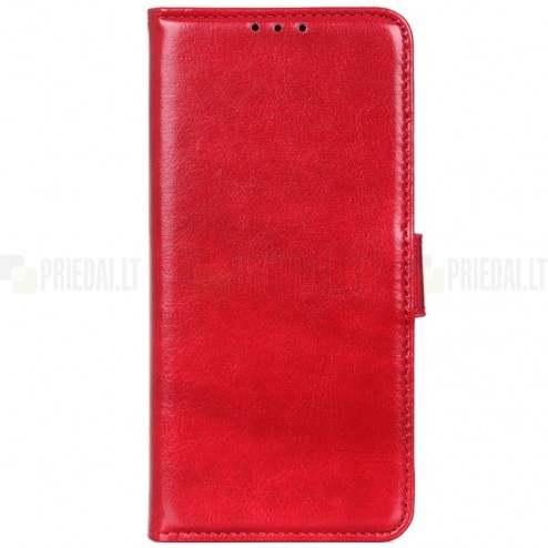 Huawei Honor 20 Pro atverčiamas raudonas odinis dėklas, knygutė - piniginė