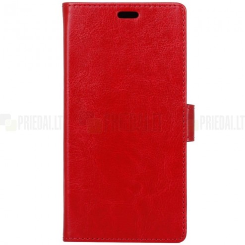 Huawei Honor 9 (Honor 9 Premium) atverčiamas raudonas odinis dėklas, knygutė - piniginė