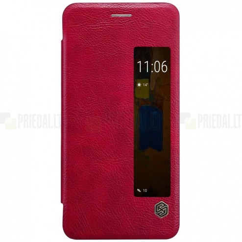 Prabangus „Nillkin“ Qin serijos raudonas odinis atverčiamas Huawei Mate 9 Pro dėklas - knygutė