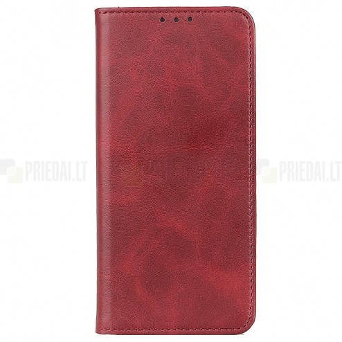 Huawei P smart 2021 „Split“ serijos raudonas odinis atverčiamas dėklas - knygutė