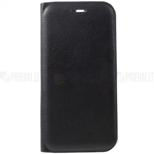 Huawei P10 (Huawei Ascend P10) juodas odinis atverčiamas Flip Wallet dėklas - piniginė