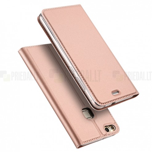 „Dux Ducis“ Skin serijos Huawei P10 Lite rožinis odinis atverčiamas dėklas